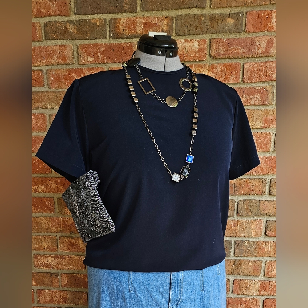 Elegant Blue/ Black Blouse with Classic Design